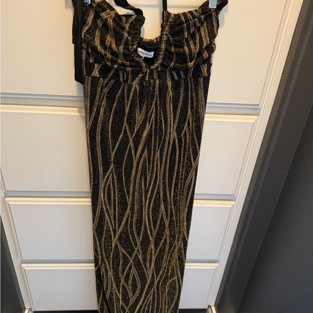 Christopher Deane Black and Gold Patterned Maxi Dress